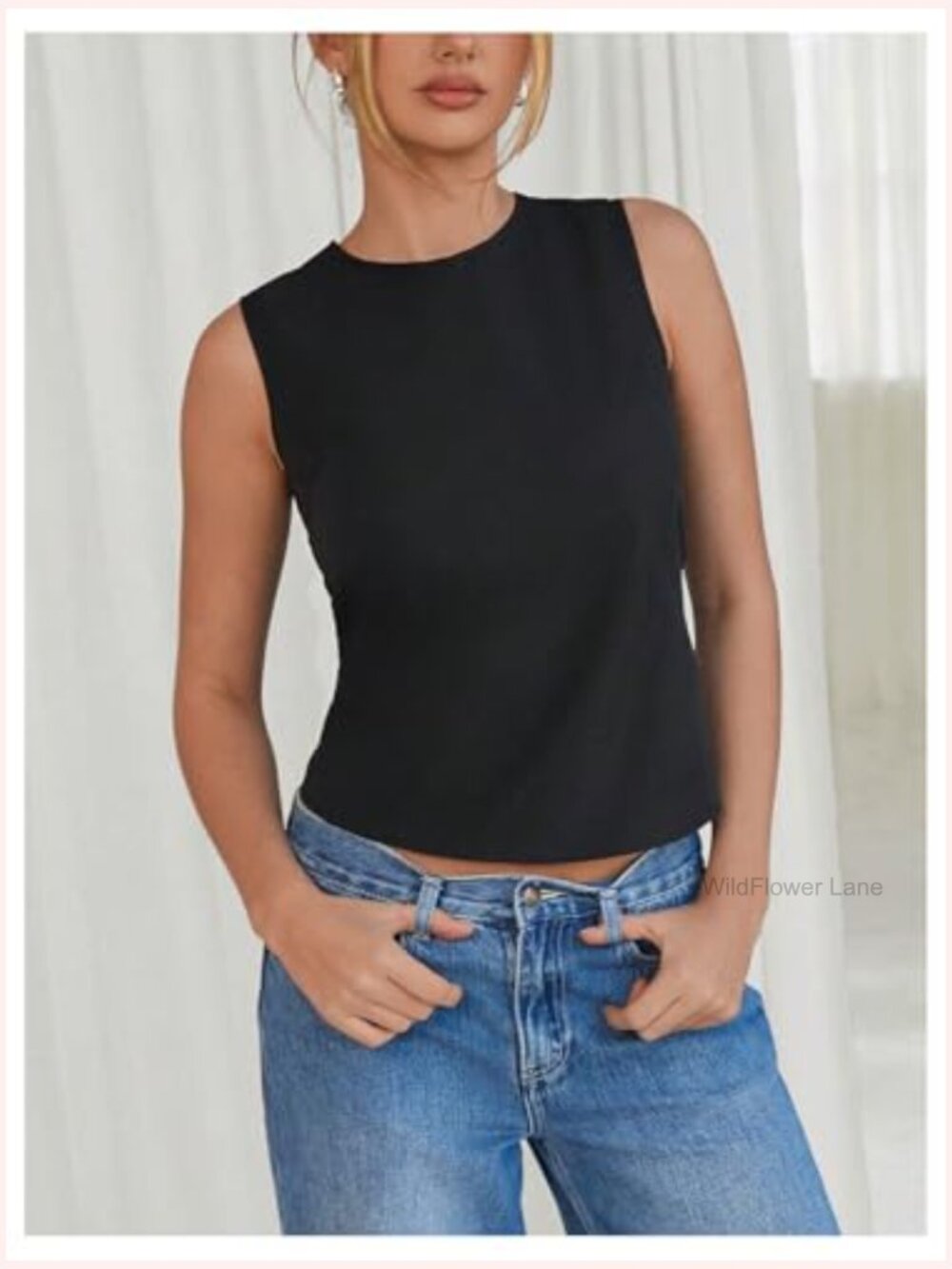 Crew Neck Sleeveless Tank Top with Bow Tie Back - Picture 2 of 5